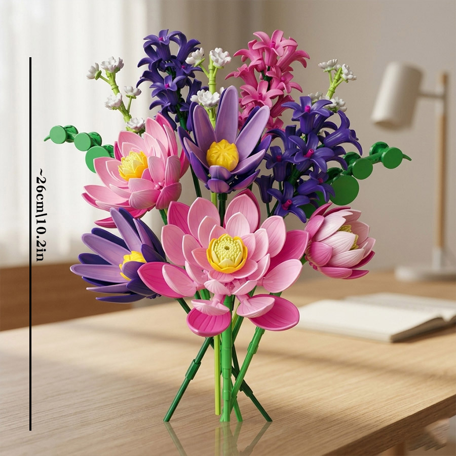 Lotus and Hyacinth Flower Bouquet Building Kit, Creative Desktop Decor